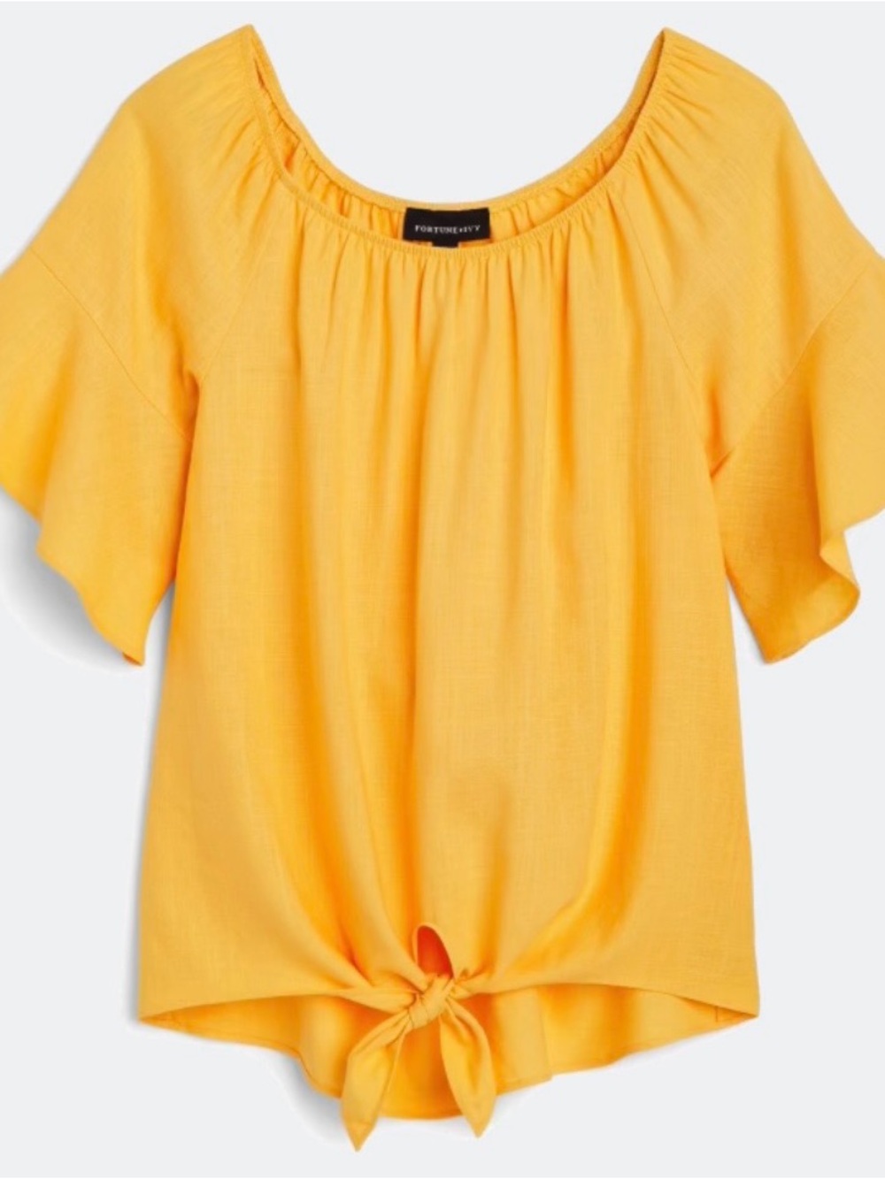 Fortune & Ivy Yellow Short-Sleeve Tie-Hem Blouse